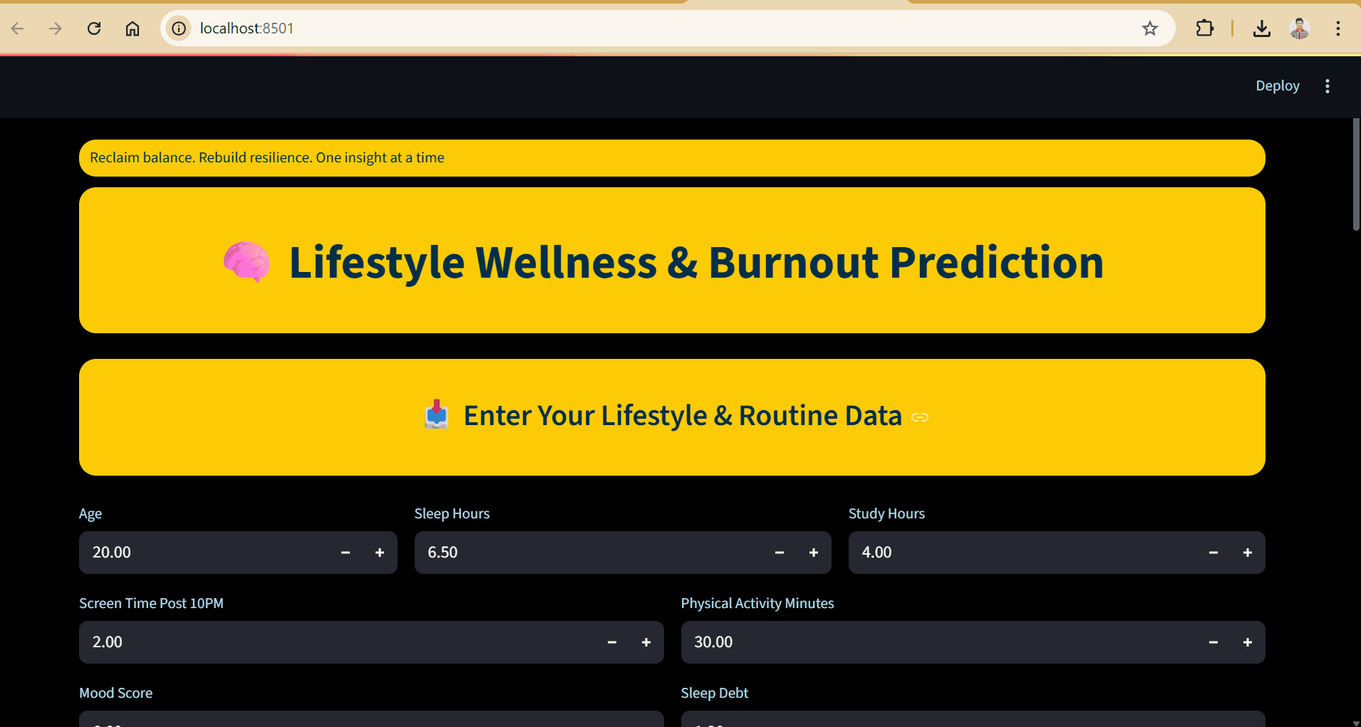 Claravita user interface